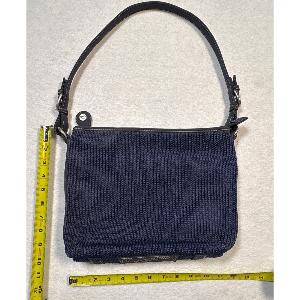 The Sak Navy Blue Crochet Shoulder Bag Zip Top Hobo Purse Harlequin Lining - Picture 4 of 10